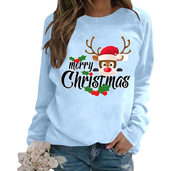 Christmas Sweatshirts for Women 2025 Long Sleeve Crewneck Festive Xmas Holiday Graphic Sweatshirt Pullover Tops