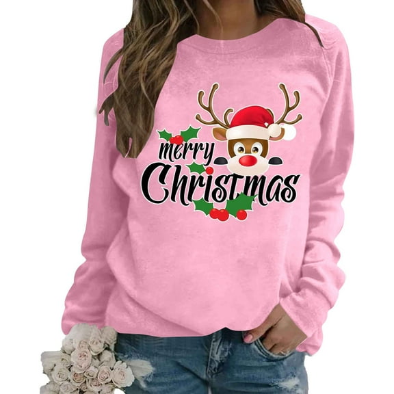 Christmas Sweatshirts for Women 2025 Long Sleeve Crewneck Festive Xmas Holiday Graphic Sweatshirt Pullover Tops