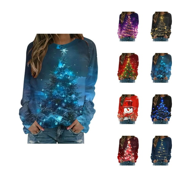 Christmas Sweatshirts for Women 2025 Long Sleeve Crewneck Xmas Holiday Graphic Sweatshirt Pullover Tops
