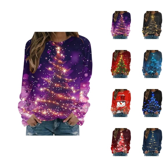 Christmas Sweatshirts for Women 2025 Long Sleeve Crewneck Xmas Holiday Graphic Sweatshirt Pullover Tops