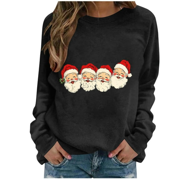Christmas Sweatshirts for Women 2025 Santa Claus Print Sweatshirt Crewneck Pullover Tops Long Sleeve Casual Shirts Womens Vacation Outfits 2025