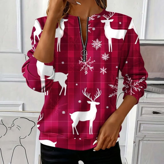 Christmas Sweatshirts for Women 2026 Fashion Holiday Sweatshirt Casual Long Sleeve 1/4 Zip Pullover