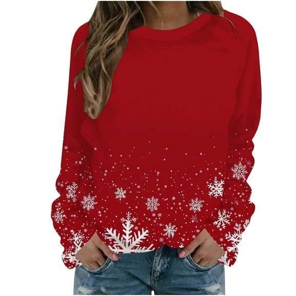 Christmas Sweatshirts for Women Crew Neck Casual Print Long Sleeve Fashion Pullover Hoodless Sweatshirt