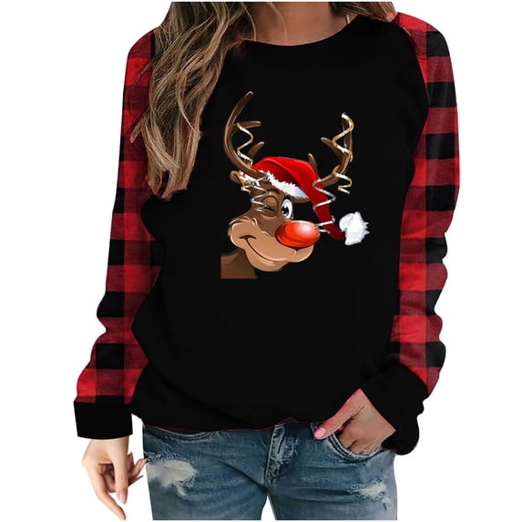 Christmas Sweatshirts for Women Cute Graphic Tees Tops Long Sleeve Crewneck Fall Lightweight Pullover Christmas Gift A1