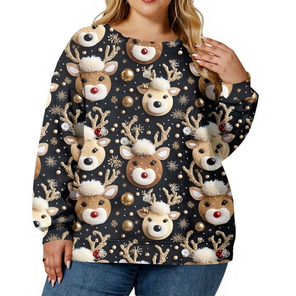 Christmas Sweatshirts for Women Cute Shirt Fall Pullover Top with Cartoon Print for Casual Holiday Apparel,Black,L