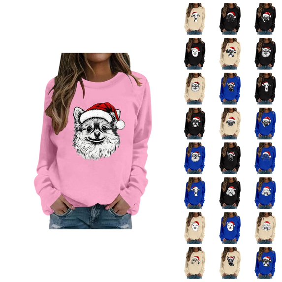 Christmas Sweatshirts for Women Fall Winter Long Sleeve Loose Casual Crewneck Xmas Dog Graphic Sweatshirt Pullover Tops