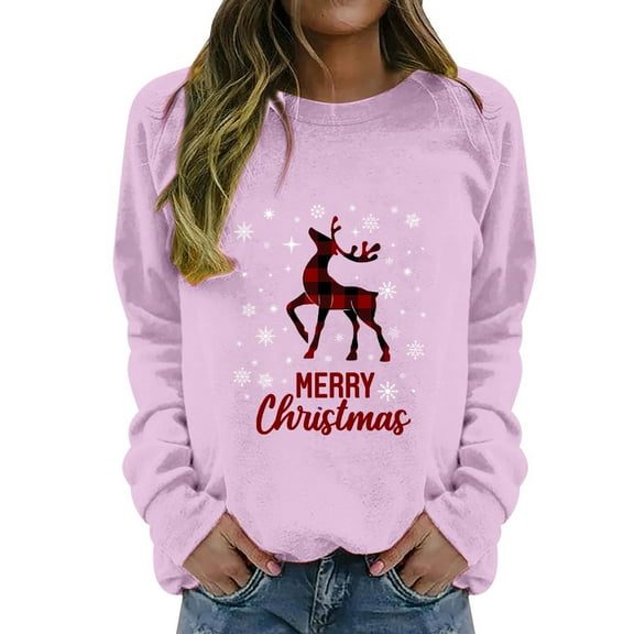 Christmas Sweatshirts for Women Fashion Clothing Y2K Top Y2K Long Sleeve Shirt Santa Crewneck Sweatshirt Merry Casual Womens Blouses Pink