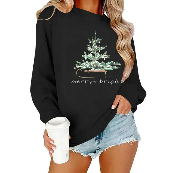 Christmas Sweatshirts for Women Fashion Xmas Printed Shirt Merry Christmas Tops Casual Holiday Long Sleeve Outfits Crewneck Sweatshirt Pullover Top