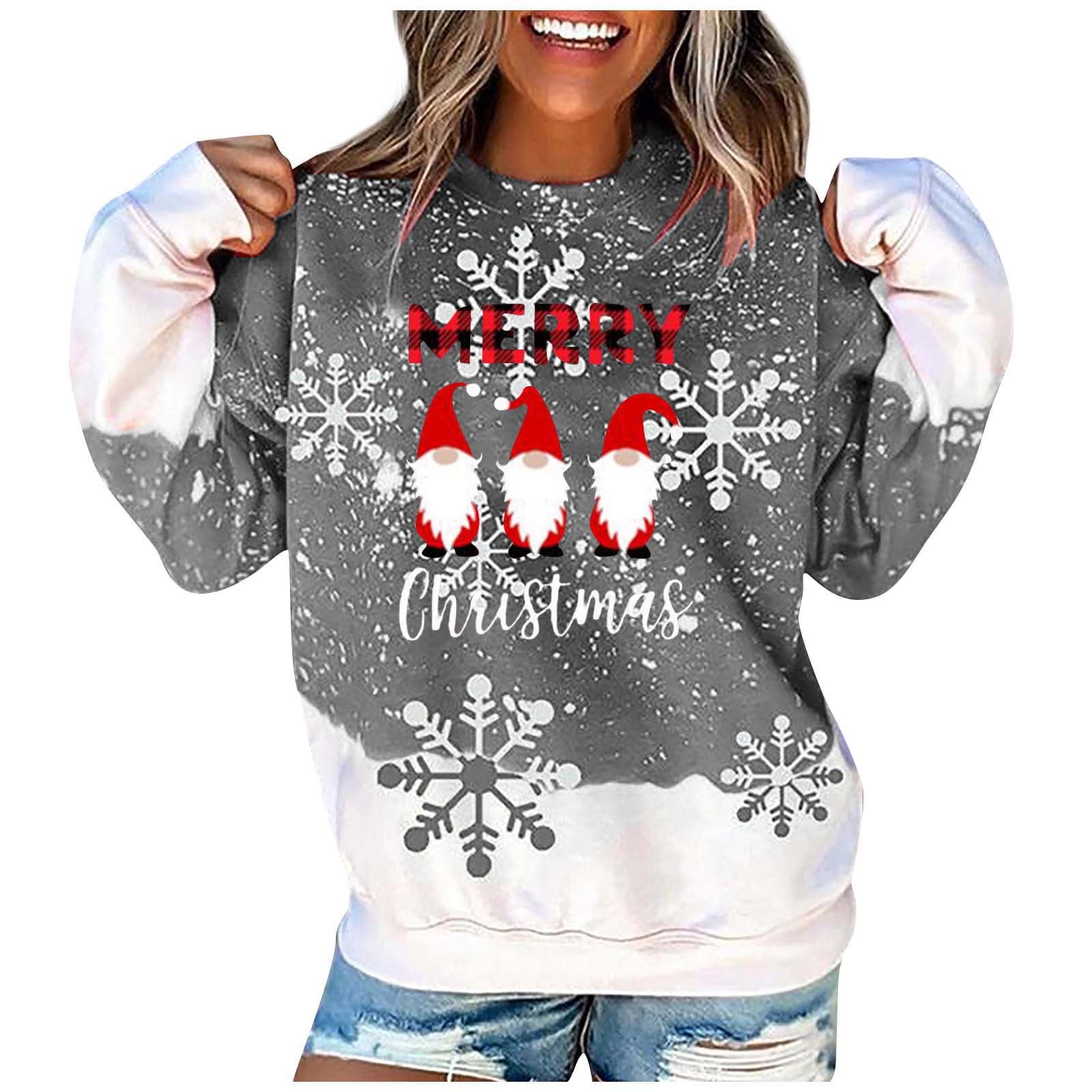 Christmas Sweatshirts for Women Funny Plaid Gnomes Print Thin Crew Neck ...