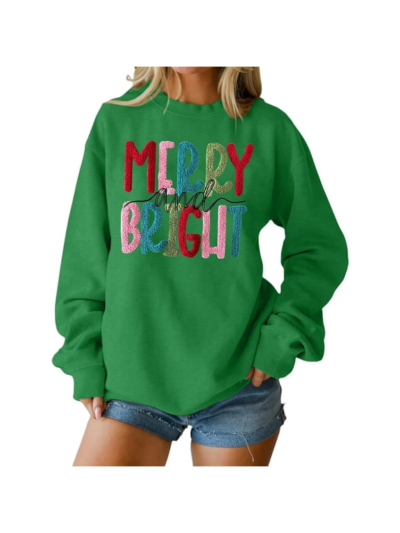 Christmas Sweatshirts for Women Graphic Pullover Top Merry Sweatshirt