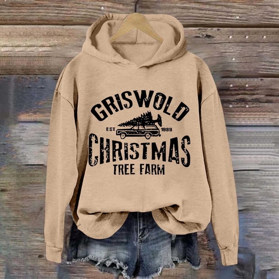 Christmas Sweatshirts for Women Hooded Tops for Women'S Cute Prints Lightweight Pullover Tops Christmas Print Hoody Hoody Tops Women Hoodies Khaki M