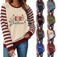 thumbnail image 1 of Christmas Sweatshirts for Women, Letter Print Striped Long Sleeve Crewneck Loose Fit, Fall Holiday Party Graphic Tops S-XXL, 1 of 6