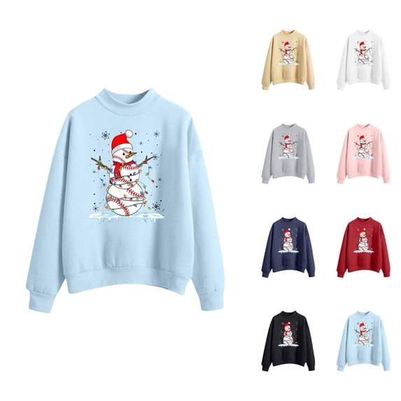 Christmas Sweatshirts for Women Long Sleeve Crewneck Casual Funny Snowman Graphic Sweatshirt Pullover Tops