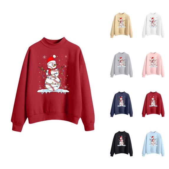 Christmas Sweatshirts for Women Long Sleeve Crewneck Casual Funny Snowman Graphic Sweatshirt Pullover Tops