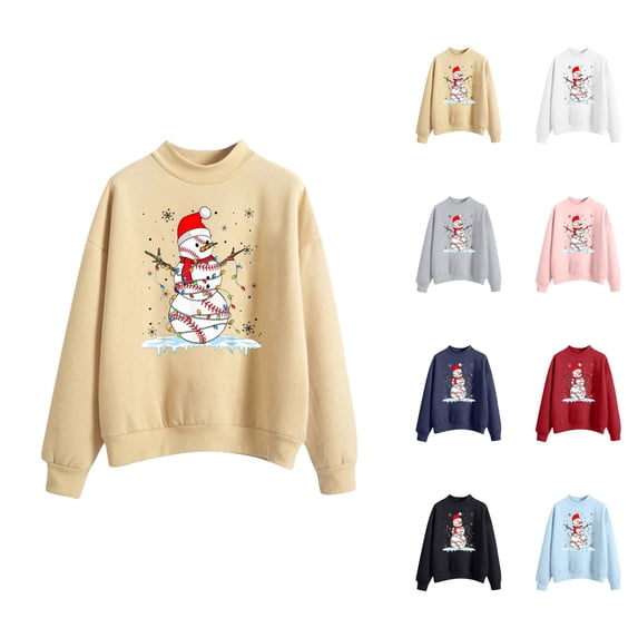 Christmas Sweatshirts for Women Long Sleeve Crewneck Casual Funny Snowman Graphic Sweatshirt Pullover Tops