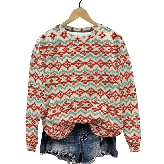 Christmas Sweatshirts for Women Long Sleeve Round Neck Xmas Graphic Trendy 2026 Casual Loose Pullover Tops (S, White)