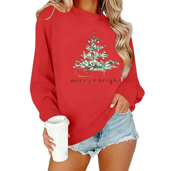Christmas Sweatshirts for Women Merry Christmas Holiday Crewneck Long Sleeve Pullover Tops Winter Clothes