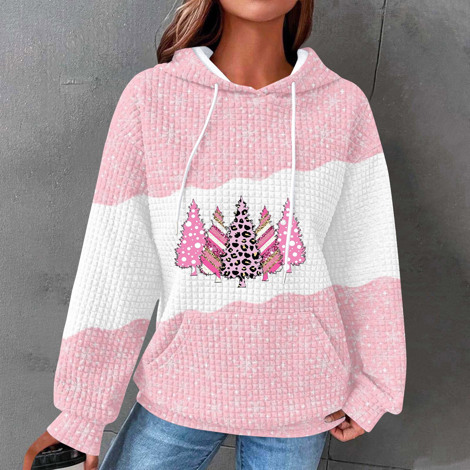 Christmas Sweatshirts for Women Plus Size Color Block Xmas Tree Graphic Print Long Sleeve Tops