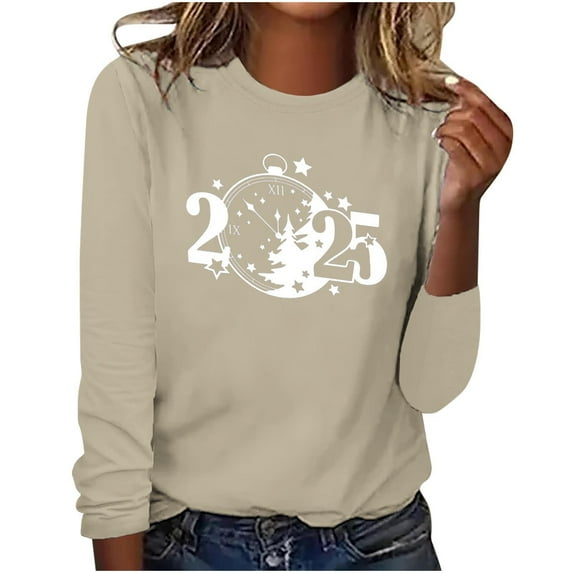 Christmas Sweatshirts for Women Plus Size Crew Neck Pullover Tops Casual Loose Cute Graphic Long Sleeve Shirt (Beige XL)