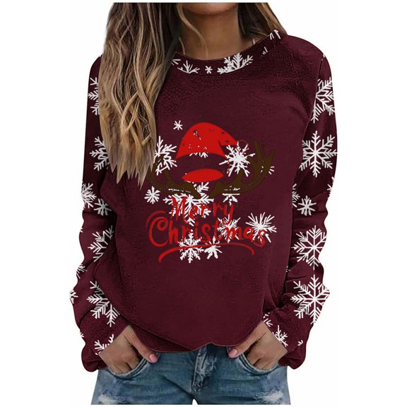 Christmas Sweatshirts for Women Plus Size Long Sleeves Color Tunic Tops Crewneck Hoodless Tunic Tops Casual Sweatshirt