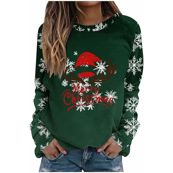 Christmas Sweatshirts for Women Plus Size Long Sleeves Color Tunic Tops Crewneck Hoodless Tunic Tops Casual Sweatshirt
