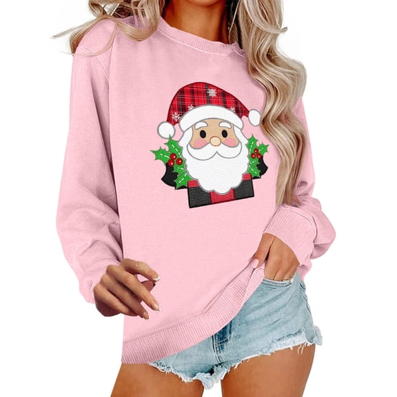 Christmas Sweatshirts for Women Retro Santa Claus Graphic Long Sleeve Crew Neck Shirt Xmas Pullover Tops