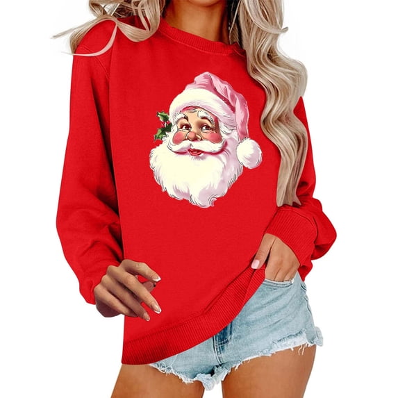 Christmas Sweatshirts for Women Round Neck Casual Print Long Sleeve Hoodless Sweatshirt Tunic Tops