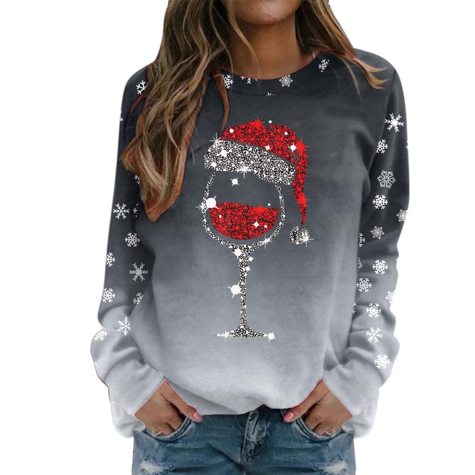 Christmas Sweatshirts for Women Round Neck Long Sleeve Casual Loose ...