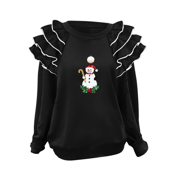 Christmas Sweatshirts for Women Round Neck Pleated Long Sleeves Christmas Tops Xmas Graphic Christmas Tree Print Christmas Shirts Tops