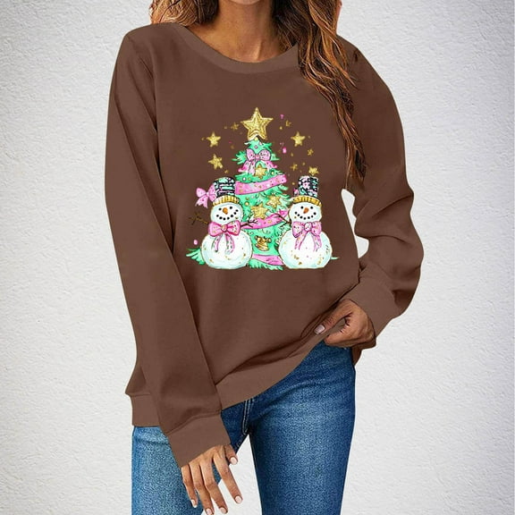 Christmas Sweatshirts for Women Santa Claus Graphic Crewneck Oversized Long Sleeve Pullover Holiday Party Tops Cozy Casual Christmas Shirt