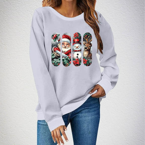 Christmas Sweatshirts for Women Santa Claus Graphic Crewneck Oversized Long Sleeve Pullover Holiday Party Tops Cozy Casual Christmas Shirt
