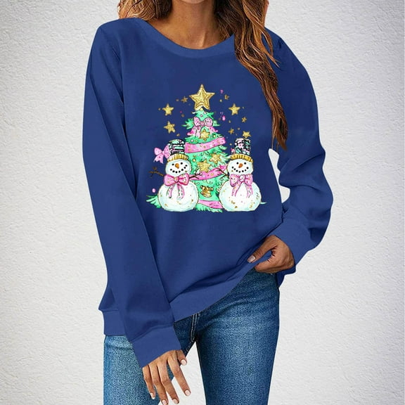 Christmas Sweatshirts for Women Santa Claus Graphic Crewneck Oversized Long Sleeve Pullover Holiday Party Tops Cozy Casual Christmas Shirt