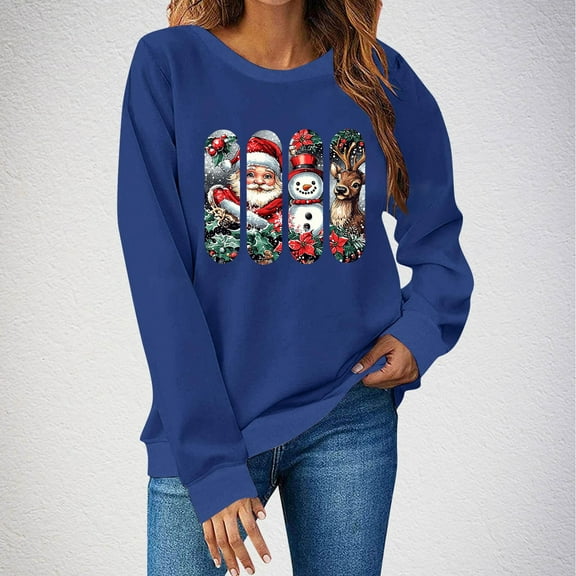 Christmas Sweatshirts for Women Santa Claus Graphic Crewneck Oversized Long Sleeve Pullover Holiday Party Tops Cozy Casual Christmas Shirt