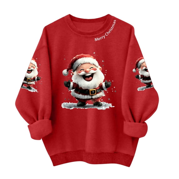Christmas Sweatshirts for Women Santa Claus Print Sweater Tops Polar Soft Fleece Thermal Blouses Crew Neck Blouse Lounge Warm Christmas Clothes