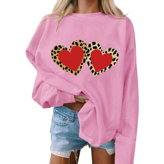 Christmas Sweatshirts for Women Solid Color Santa Printed Long Sleeve Crewneck Loose Shirts Pink M