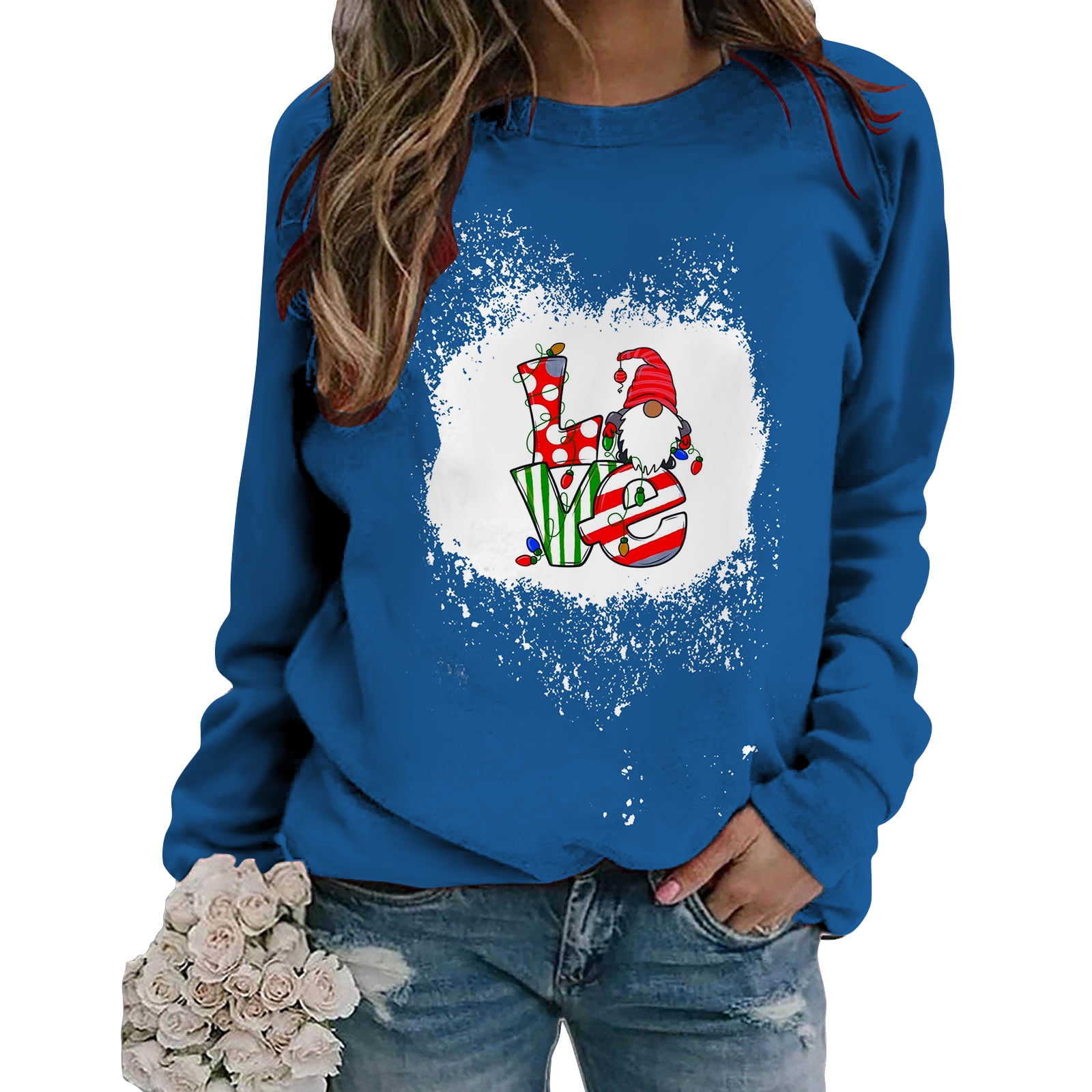 JWZUY Women Winter Pullover Spring Jumper V Neck Long Sleeve Outwear Cute  Gnome Print Sweatshirts Christmas Sweatshirt Gray S 