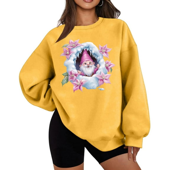 Christmas Sweatshirts for Women Thin Fleece Crew Neck Print Loose Long Sleeve Sweatshirt Tunic Tops