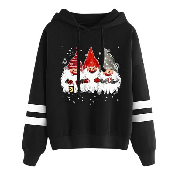 Christmas Sweatshirts for Women Women'S Christmas Gnome Printed Long Sleeve Hooded Hoody Top Oversized Hoodies for Women Black S