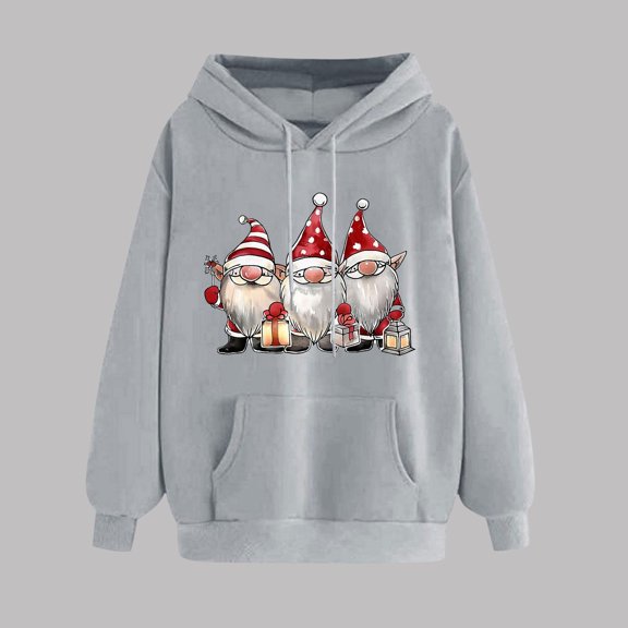 Christmas Sweatshirts for Women Women'S Fall Winter Christmas Print Tops Plus Fleece Thick Casual Loose Tops Christmas Hoodie Grey M
