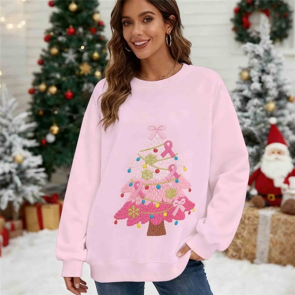 Christmas Sweatshirts for Women - Xmas Santa Sweatshirt Funny Long Sleeve Hoodies Crewneck Pullover Tops Funny Holiday Clothes Fall Winter Outfits