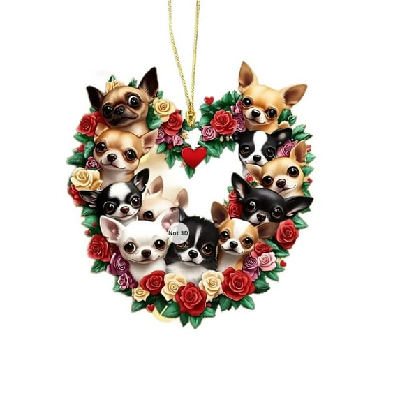 Christmas Sweet Dog Family Acrylic Pendant, Cute Rearview Mirror Accessories and Backpack Charm, Adorable Pet-Themed Decoration for Animal Lovers, 3.14 inch