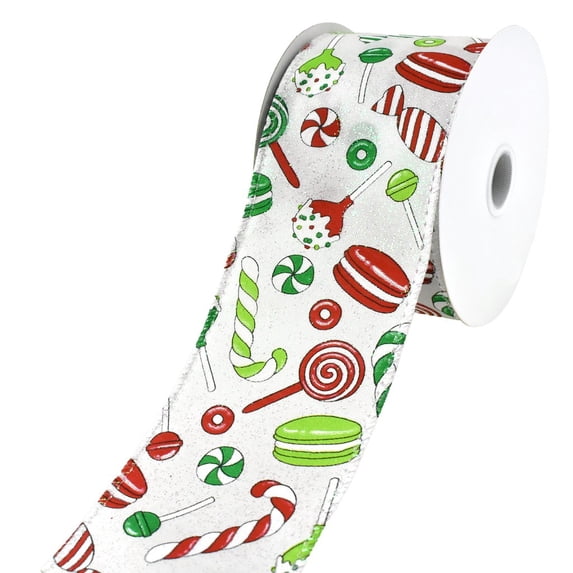 Christmas Sweet Treats Wired Ribbon, 2-1/2-Inch, 10-Yard - Red/Green