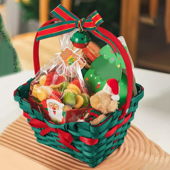 Christmas Sweethearts Basket,Christmas Gift Packaging Basket,Storage Basket Candy Basket Fruit Basket Chocolate Gift Basket Snack Gifts,Suitable For Christmas Decorations Festivals Gift (Green)