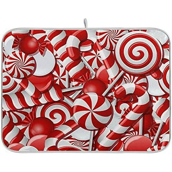 Christmas Sweets Dish Drying Mat Large for Kitchen Counter 18x24 In Reversible Candy Canes Tableware Pad Dish Drainer Rack Mats Fast Absorbent Kitchen Accessories for Countertop Sink