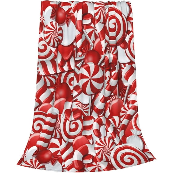 Christmas Swirl Candy Fleece Throw Blanket Soft Flannel Plush Lightweight Warm Cozy Blanket for Bed Couch Sofa Travel 50"X60"