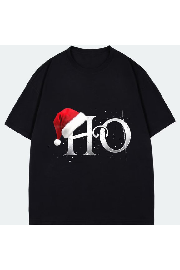 Christmas T Shirt Black Ho Santa Hat Print Holiday Party Wear