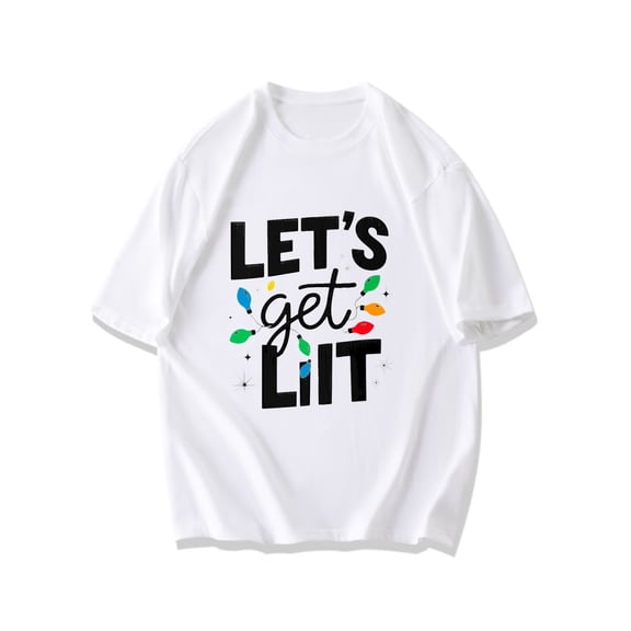 Christmas T Shirt Black Lets Get Lit With Colorful Lights And Sparkles Holiday Party Wear