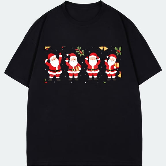 Christmas T Shirt Black Santa Claus Pattern For Holiday Party