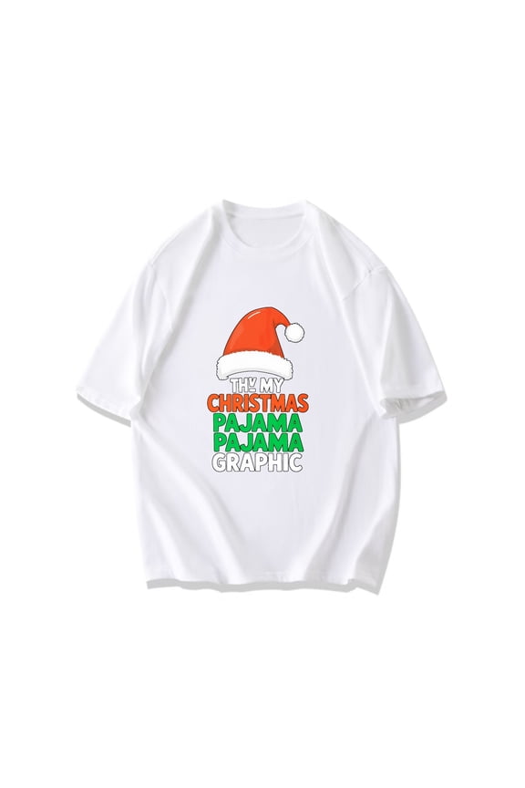 Christmas T Shirt Black Santa Hat And Text Th My Christmas Pajama Pajama Graphic Holiday Party Wear