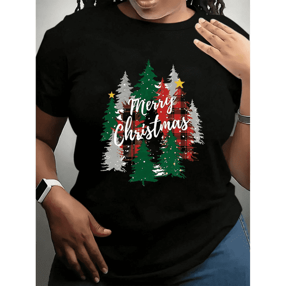 Christmas T-Shirt, “Christmas Squad” Plaid Santa Hat Graphic Holiday Tee